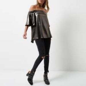 NWT River island Silver Bardot top